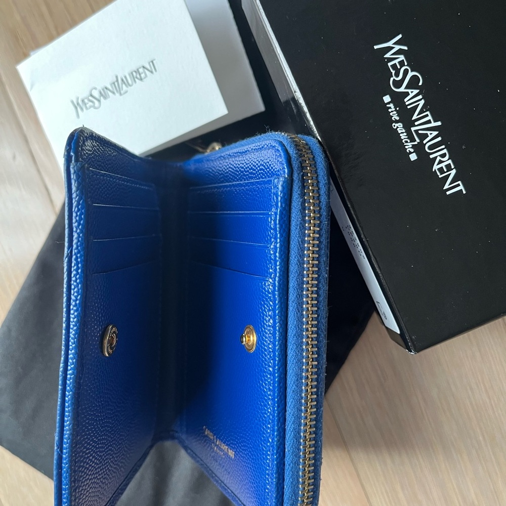 Yves Saint Laurent Royal Blue Wallet with Gold Emblem - Picture 11 of 11